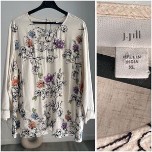 J. Jill Botanical Gardens Embroidered Top Linen Blend Lightweight XL